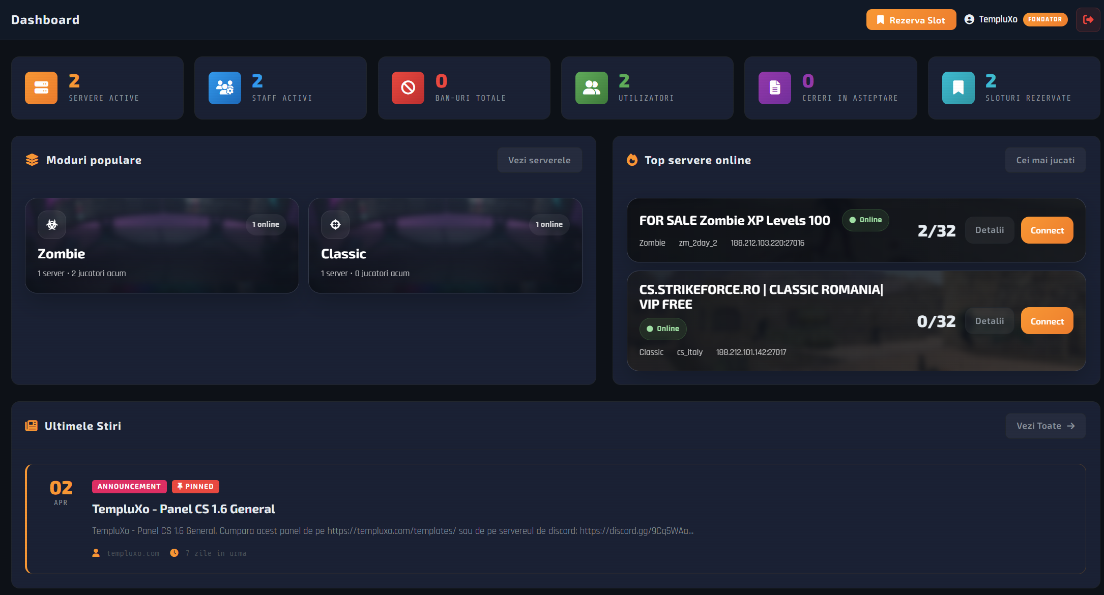 Panel CS 1.6 General Moduri