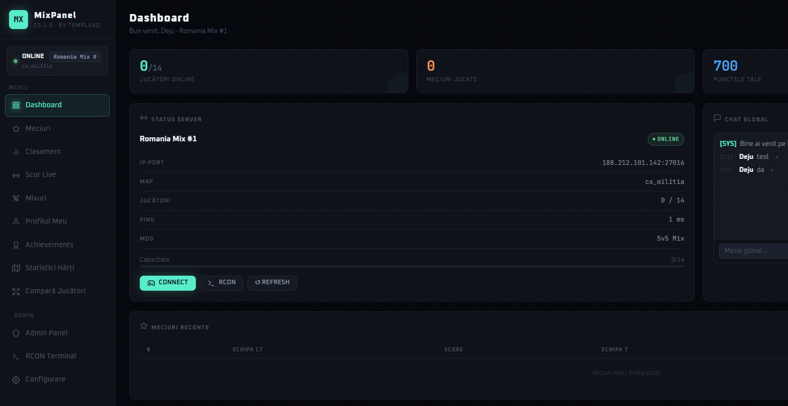 MixPanel CS 1.6 — Panel Web pentru Servere de Mix